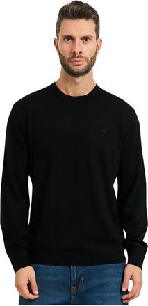 Calvin Klein Cotton Blend Monogram Relaxed Sweater - Heren - Ronde hals truien - Zwart - XS - Katoen - Truien & Vesten