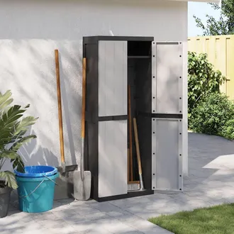 Berkfield Home Outdoor Storage Cabinet Grey & Black 65x37x165 cm PP | Size: 65 x 37 x 165 cm