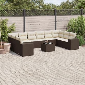 vidaXL Set De Sof&aacute;s De Jard&iacute;n 11 Pzas Cojines Rat&aacute;n Sint&eacute;tico Marr&oacute;n Vidaxl