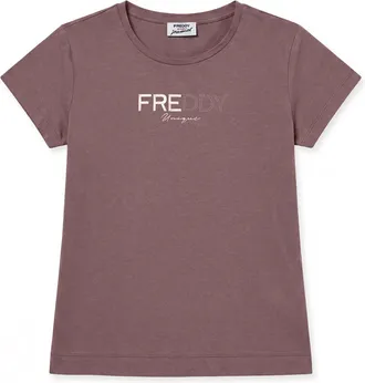 Freddy T-shirt Regular Donna con Logo Stampa Oro e Borchie
