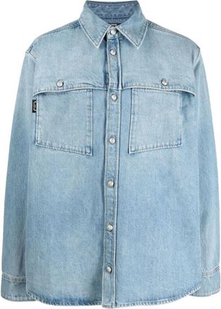 Balmain Long Sleeve Tops - Heren - Spijkeroverhemden - Blauw - 2XL - Katoen - Overhemden