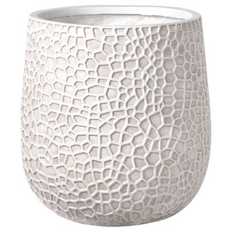 Beliani Maceta Para Exterior E Interior Tiesto Decorativo Redondo De Fibra De Arcilla 41 X 41 X 43 Cm Beige Claro Qiyun