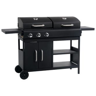 Berkfield Home Gas Charcoal Combo Grill with 3 Burners in Black