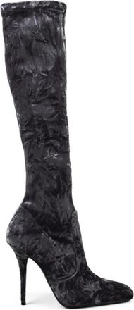 Saint Laurent Talia Velvet Laarzen - Dames - Laarzen met Hak - Grijs - 39 1/2 EU - Leer - Schoenen