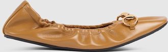 Gucci Womens Prima Ballet Flat, Brown, Leather
