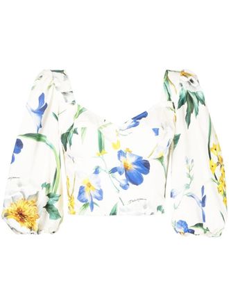 Dolce & Gabbana floral-print cropped blouse - women - Cotton - 46 - White