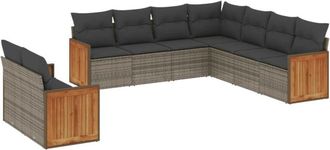 vidaXL Set De Muebles De Jard&iacute;n 9 Pzas Y Cojines Rat&aacute;n Sint&eacute;tico Gris Vidaxl
