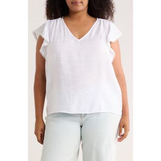 JANE + MERCER V-Neck Flutter Sleeve Top in White at Nordstrom Rack, Size 3 X