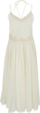 Twin-Set White Dress With V Neck And All-over Lace Embroidery In Cotton Woman
