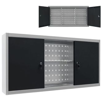 Berkfield Home Wall Mounted Tool Cabinet Industrial Style Metal Grey & Black