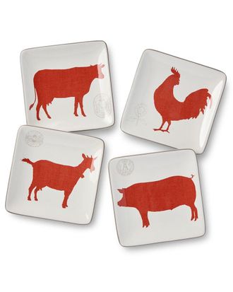 Certified International Vintage Farm Set Of 4 Canape Plates