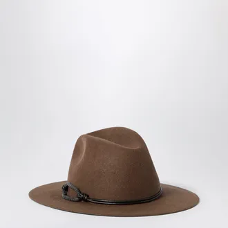 Brunello Cucinelli Fedora in feltro con monile marrone