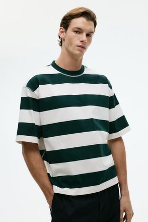 H&M Oversized Fit T-shirt in Dark Green/striped at Nordstrom, Size X-Large