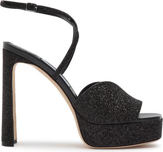 Jimmy Choo London Karli 125 Glitter Leather Sandals - Black - 39 (IT39 / UK6)