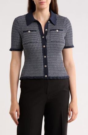 Elie Tahari Herringbone Cardigan Sweater in Dark Sapphire/Egret at Nordstrom Rack, Size X-Small