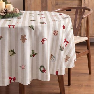 Muare Home Mantel navidad redondo antimanchas 100% algod&oacute;n beige di&aacute;metro 190 cm