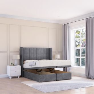 Sloomy Falcon Conistan Fabric Ottoman Bed End Opening With Sprung Memory Mattress & 54 Inch Floorstanding Headboard With Wings | Size: King