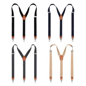 Alizeal Mens 2.5cm Y Shape Braces Adult Adjustable 3-hook Suspender 4 Pcs Set, 082-02