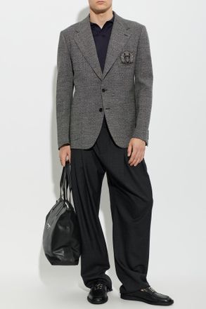 Dolce & Gabbana Wool Blazer With Appliqu&eacute;, Mens, Grey