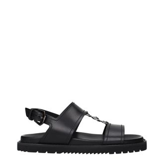 Versace Black Leather Flat Mens Sandals
