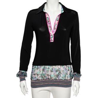 Roberto Cavalli Class by Roberto Cavalli Black Jersey Contrast Paneled Top M
