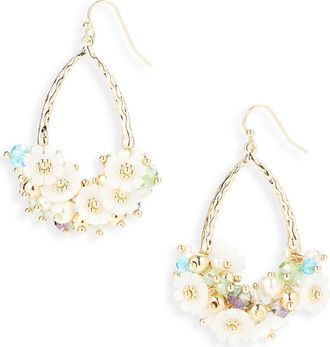 Cara Beaded Flower & Faux Pearl Cluster Teardrop Earrings in White/Blue Multi at Nordstrom Rack
