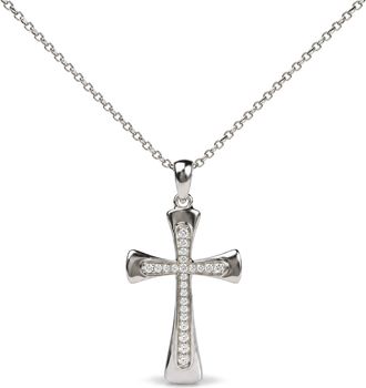 House of Brilliance 925 Sterling Silver 1/10 Cttw Round Diamond Cross Pendant Necklace