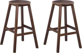 Beliani Set of 2 Bar Stools Dark Brown Bamboo Wood Classic Style Kitchen Dining Room ANCELLE