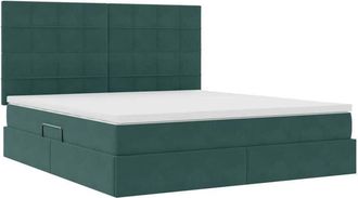 vidaXL Bed with Mattress with LED Dark Green 180 x 200 cm Velvet vidaXL