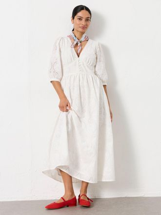 Fat Face FatFace Flo White Petite Broderie Midi Dress