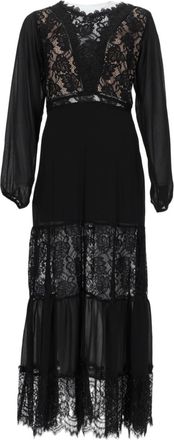 NJ Couture Midi Dress with Intricate Lace Detail and Sheer Sleeves