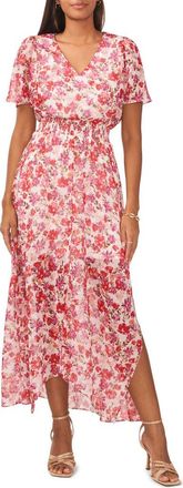 Chaus Floral Smocked Waist Asymmetric Hem Maxi Dress in Ivory/red/lavender at Nordstrom, Size Medium