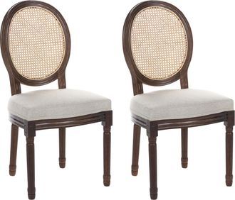 Beliani Conjunto De 2 Sillas De Comedor Tapizadas Respaldo Ovalado Con Trenza Vienesa Estilo R&uacute;stico Franc&eacute;s Luis Xvi Marr&oacute;n Oscuro/beige Nivloc