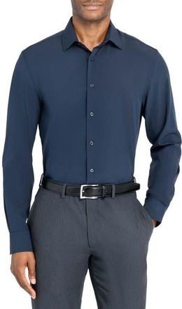 W.R.K Slim Fit Solid Performance Dress Shirt in Navy at Nordstrom, Size 17.5