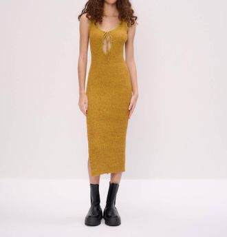 Another Girl Space Dye Rib Keyhole Front Midi Dress In Yellow