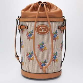 Valentino Garavani Canvas Bucket Bag With Floral Embroidery