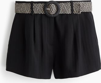 H&M Twillshorts mit Gürtel - Schwarz