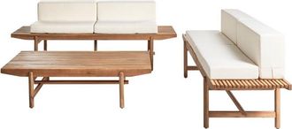 Beliani Outdoor Garden Lounge 4 Seater Set with Cushions Off-White Acacia Wood Giaveno