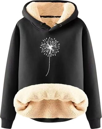 Generic Womens Fleece Lined Hoodies Colorful Solid Pullover Sweatshirts Winter with Fleece Lining Heavyweight with Hood Thermal Wool Lined Tops Funny Hooded C