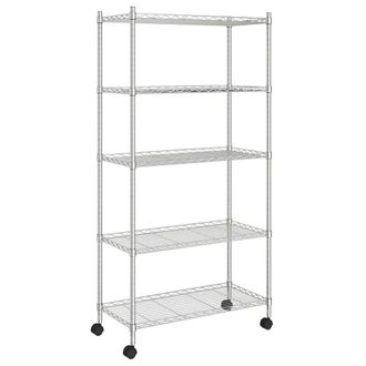 Berkfield Home 5-Tier Storage Shelf with Wheels 75x35x155 cm Chrome 250 kg in Silver | Size: 75 x 35 x 155 cm