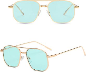 Generic For Womens Sunglasses Polygon Shape Metal Frame Sun glasses For Women Vintage Retro Female Sunglass,Gold Blue 2026