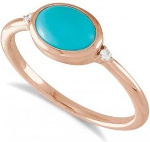 Allurez Oval Natural Cabochon Turquoise & Diamond Ring 14K Rose Gold (0.78ct)