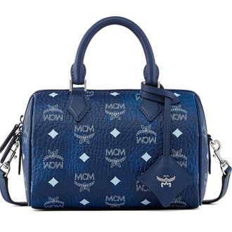 MCM Small Ella Boston Bag in Visetos in Blue at Nordstrom