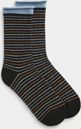 Simons Womens Rolled-hem striped merino wool socks