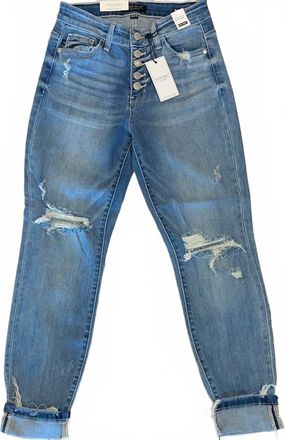 Judy Blue Womens High Waist Boyfriend Buttonfly Jeans In Light Blue