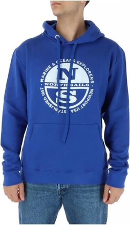 North Sails Blauwe Print Sweatshirt voor Heren - Heren - Hoodies - Blauw - S - Hoodies & sweatvesten