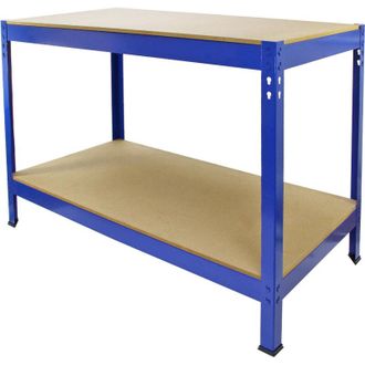 MonsterShop Mesa Trabajo Met&aacute;lica Q-rax Sin Tornillos Azul 90x100x60cm Banco Trabajo Taller Garaje Bricolaje Blue Metal Workbench Estante Ajustable Altura Con Cap