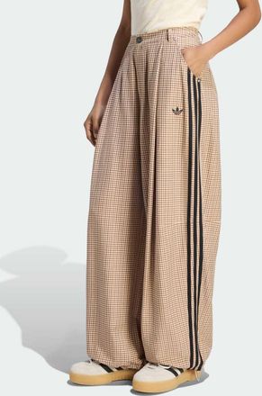 adidas Originals Pantaloni ampi a quadri in lino color cristallo e caff&egrave; aurora-Neutro