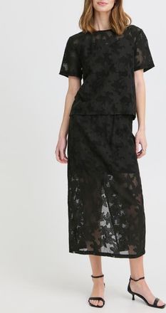 Ichi Short Sleeve Lace Shirt in Black at Nordstrom, Size X-Small
