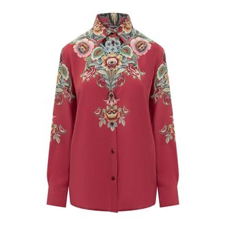 Etro Etro, Shirts, female, Red, Size: 2XL Silk Shirt With Placed Print